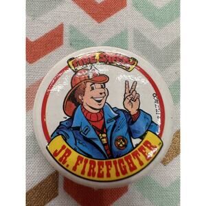 1986 Vintage Button Pinback Firefighter Gus Jr Safety NUPACO